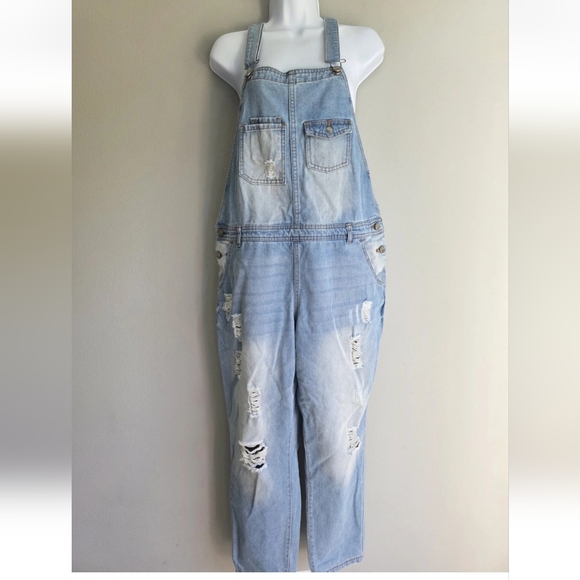 Ci Sono Pants - Ci Sono Womens Distressed Denim Overalls Size Small Light Wash Country Punk